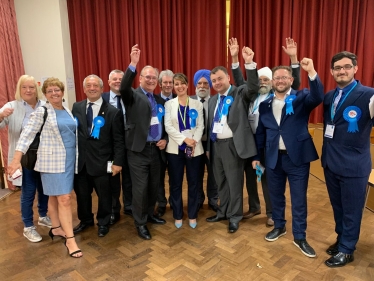 Cllr Mattie Heaven celebrates victory with Councillors and activists