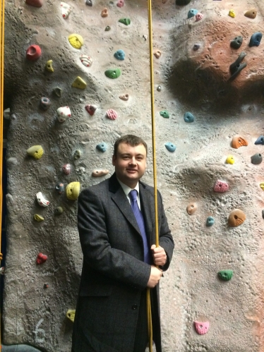 Gary Ridley explores a climbing wall at Warwick Sports